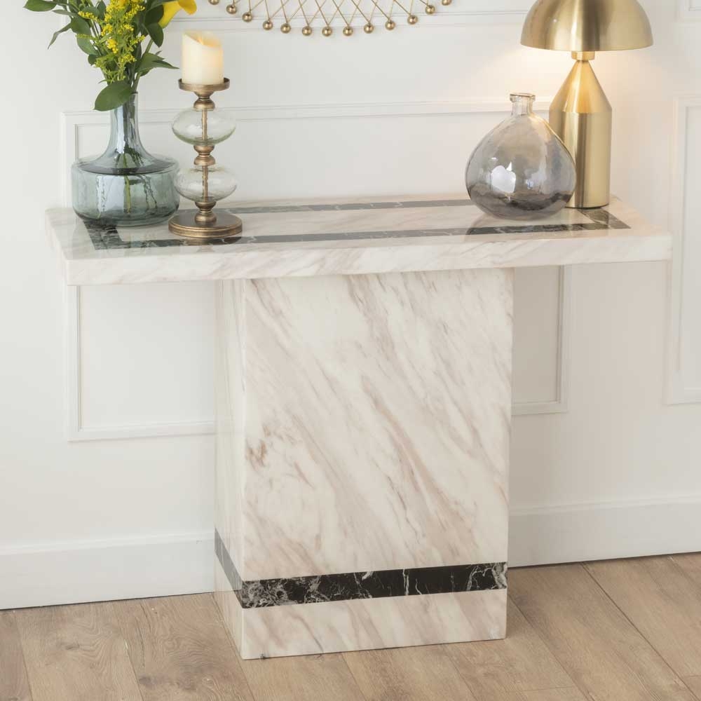 Venice Marble Coffee Table Cream Rectangular Top with Pedestal Base