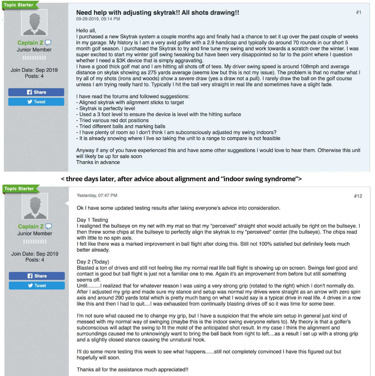 "INDOOR SWING SYNDROME" IS A COMMON PROBLEM WITH NEW SKYTRAK OWNERS