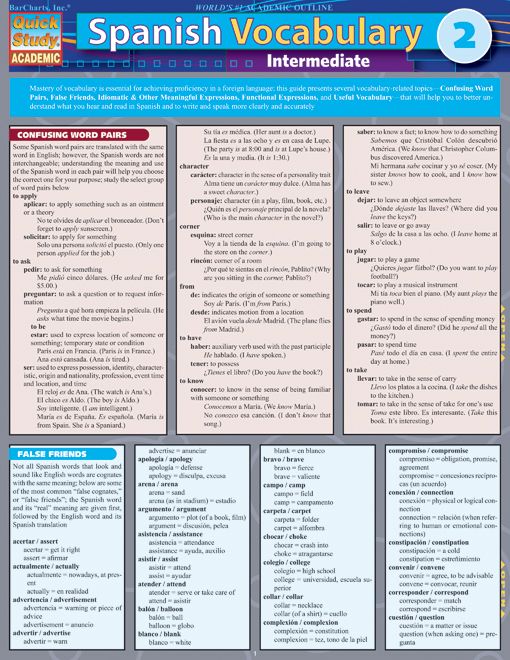 Spanish Vocabulary 2 Intermediate Examville