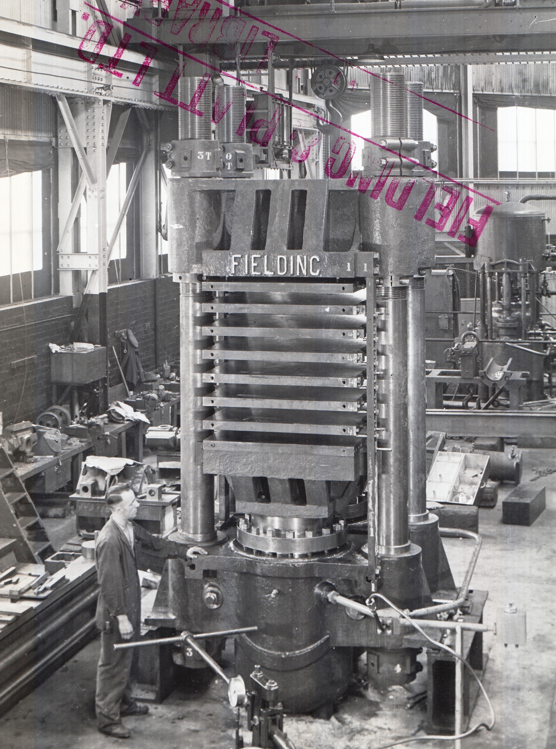 1800 ton MultiDaylight Vertical Hot Platen Press, view taken at