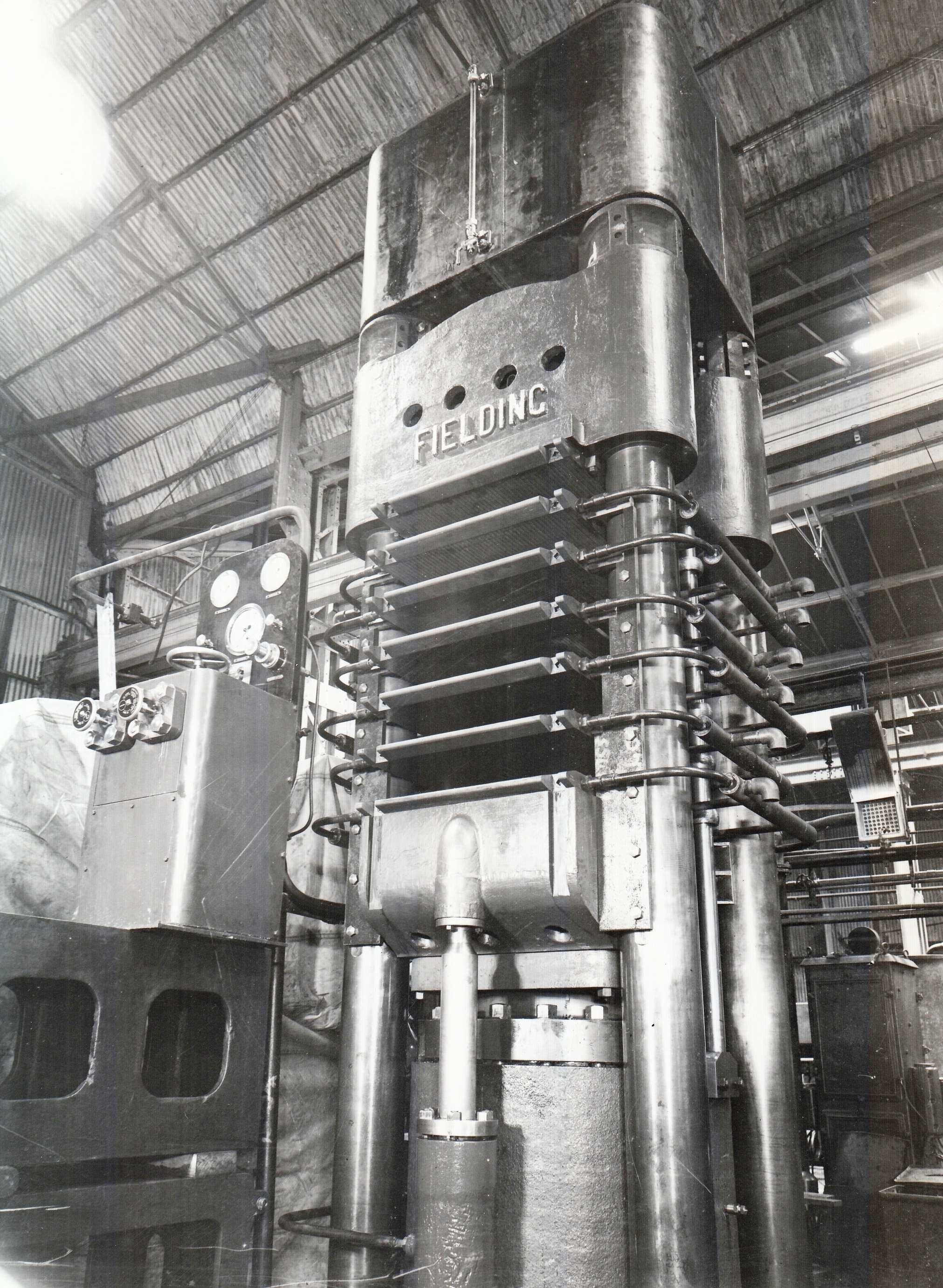 1800 ton MultiDaylight Hot Platen Press, views taken during erection