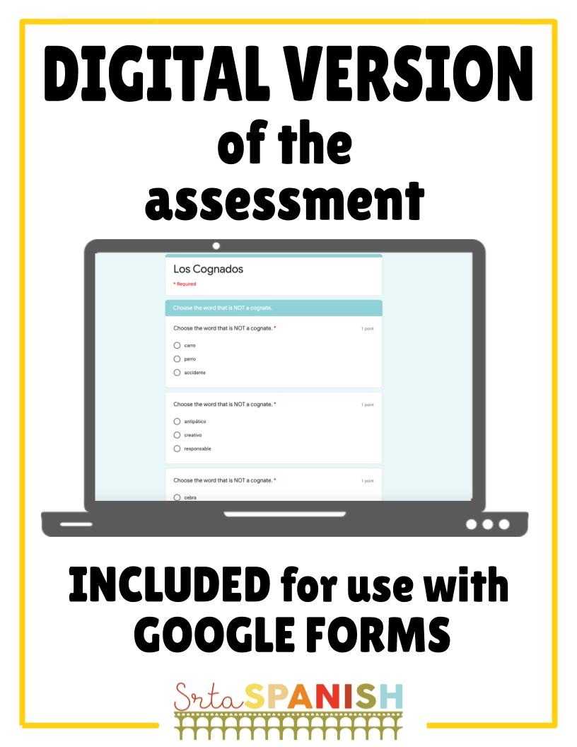 Spanish Cognates Quiz with Google Form Option