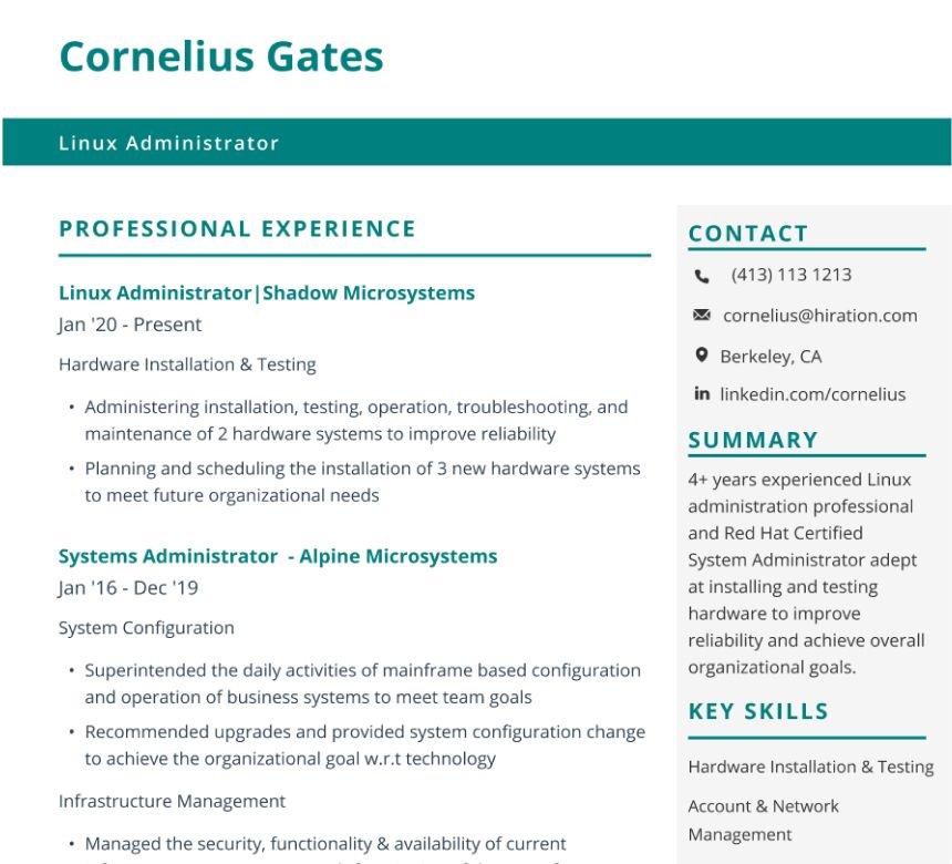 Linux Administrator Resume The Ultimate 2023 Guide With 10, 43 OFF
