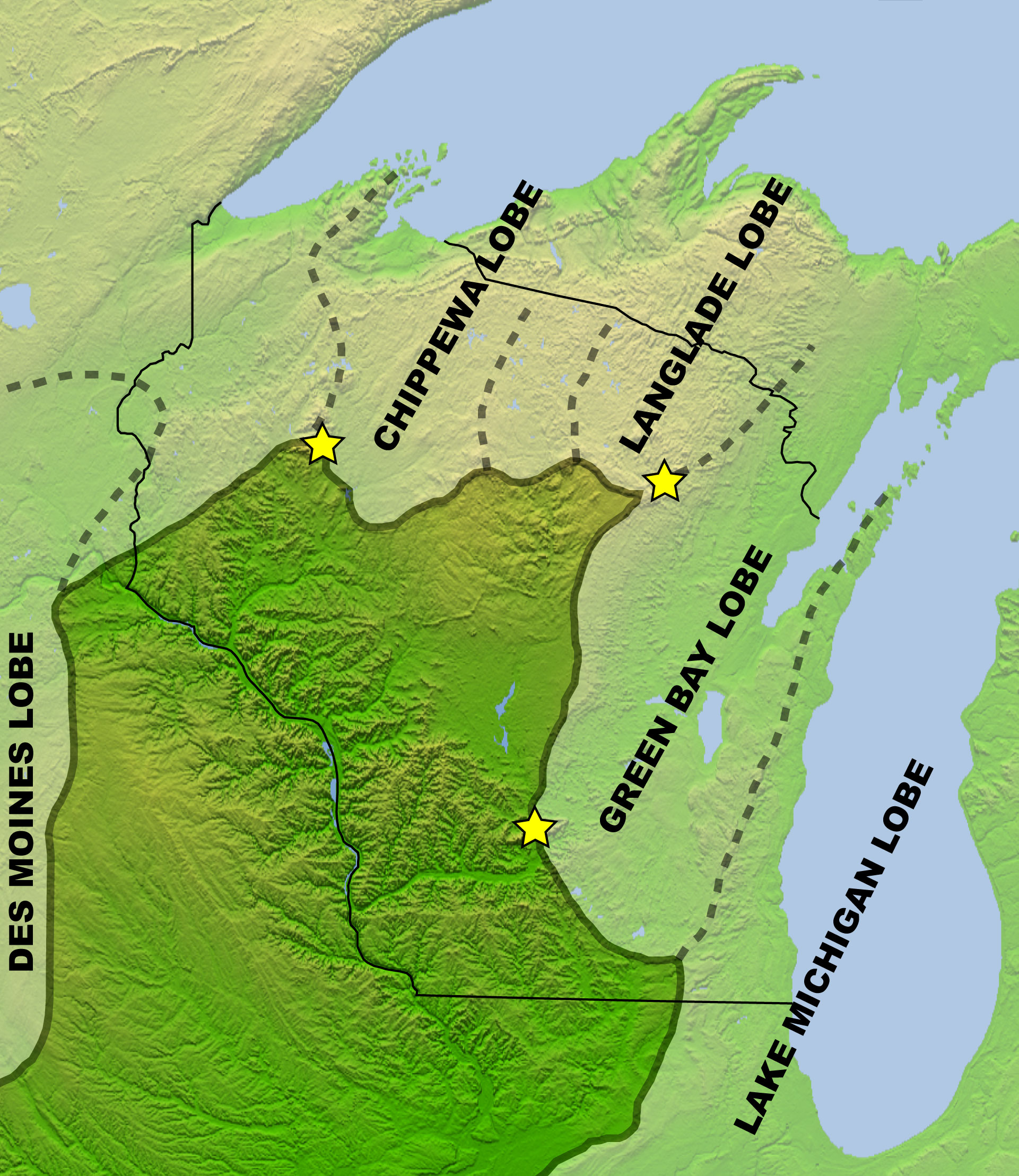 Figure 3. Map of Last Glacial Maximum lobes