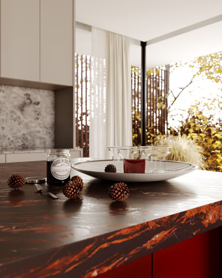 Red marble kitchen