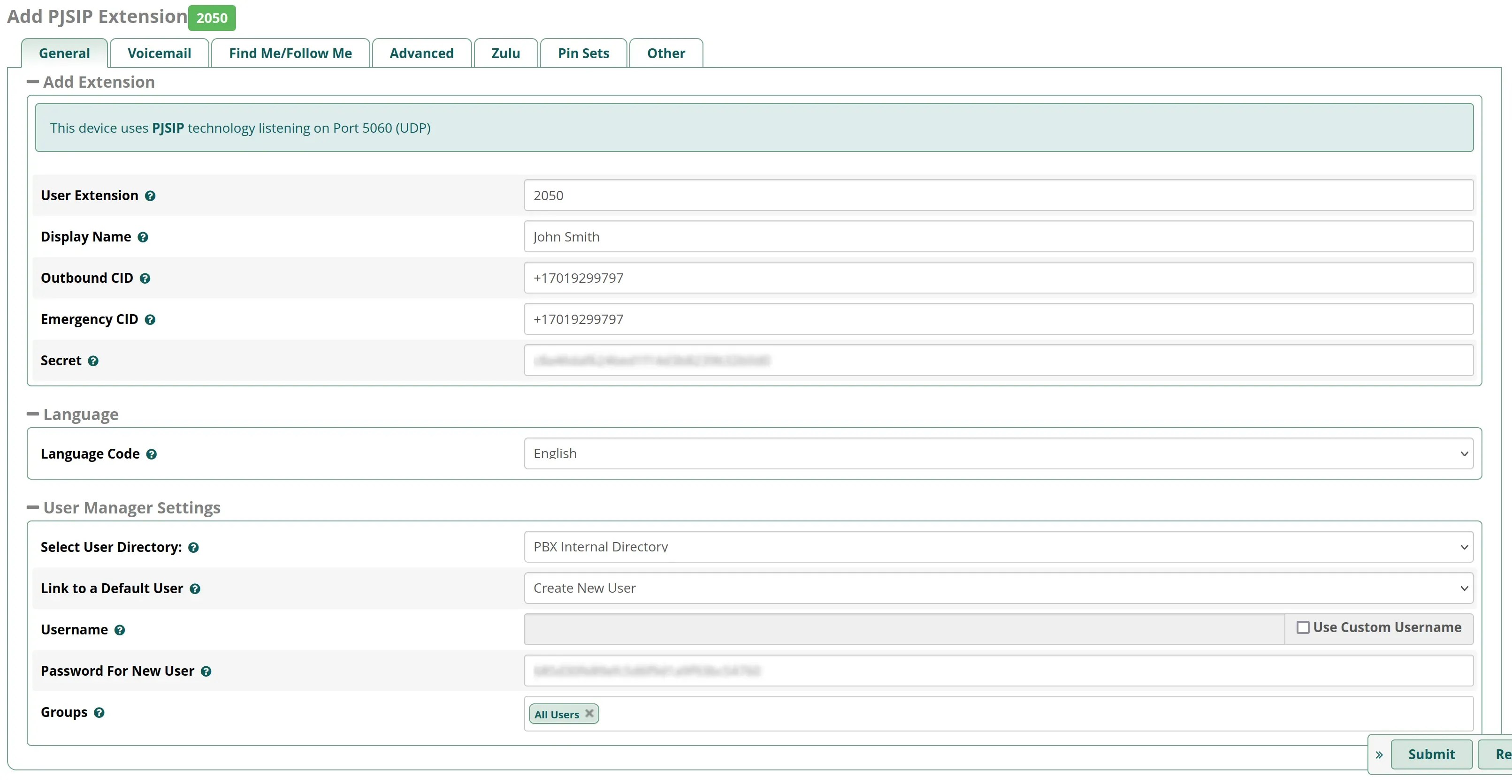 FreePBX 16 Add Extensions Voxtelesys