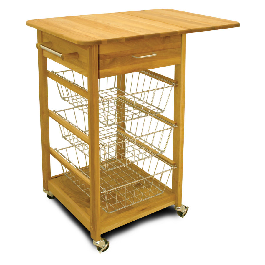 Drop Leaf Kitchen Cart with Chrome Baskets Butcher Block Co.