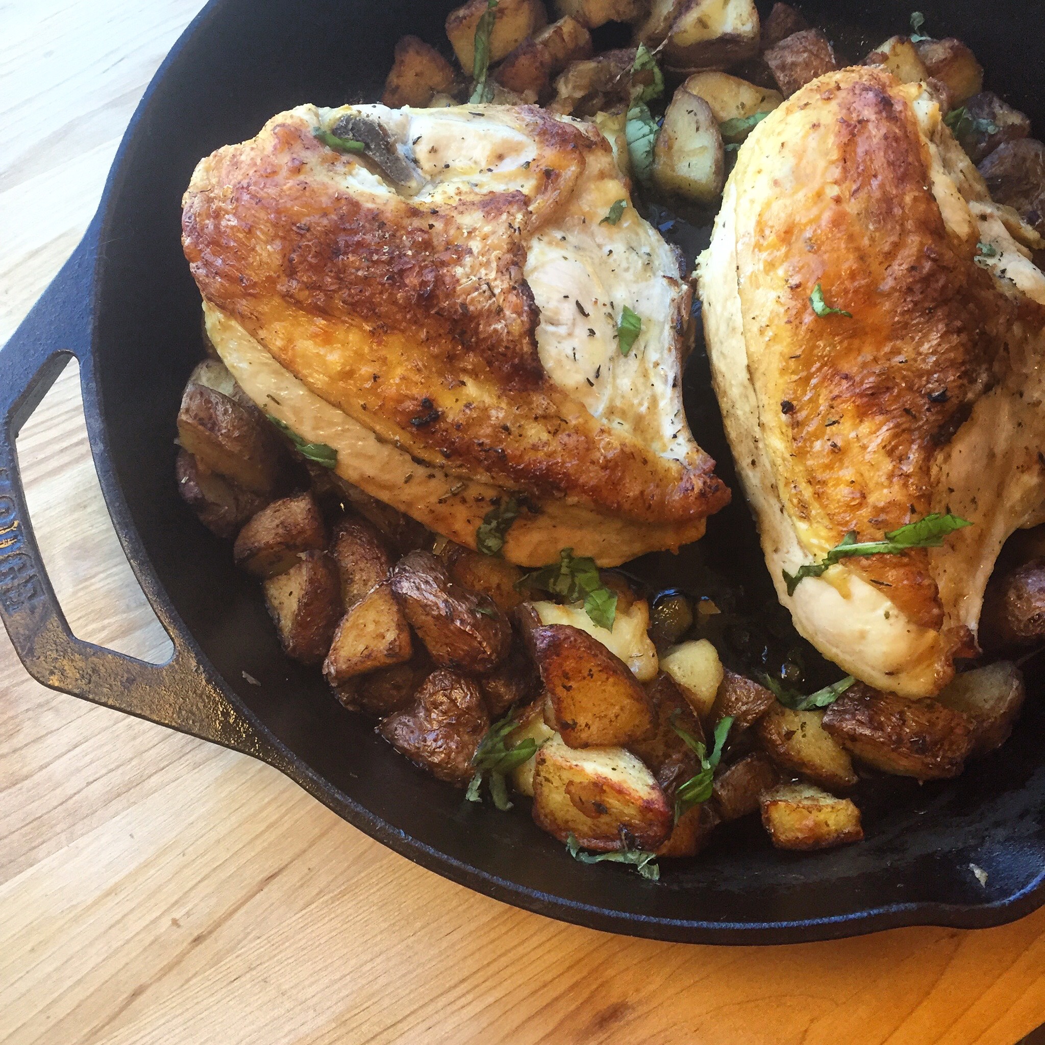 Skillet Roasted Chicken Breasts with Crispy Red Potatoes Chelsea Cauley