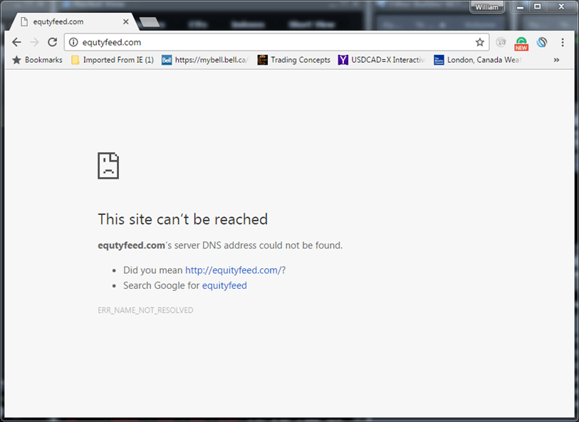 DNS Error (Web Page Cannot Be Found) EquityFeed Support