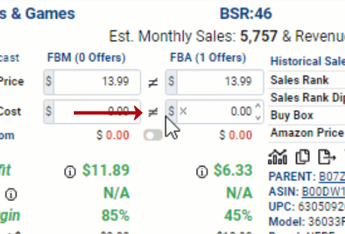 Automatically copy & paste the "BUY COST" for both fields FBM and FBA