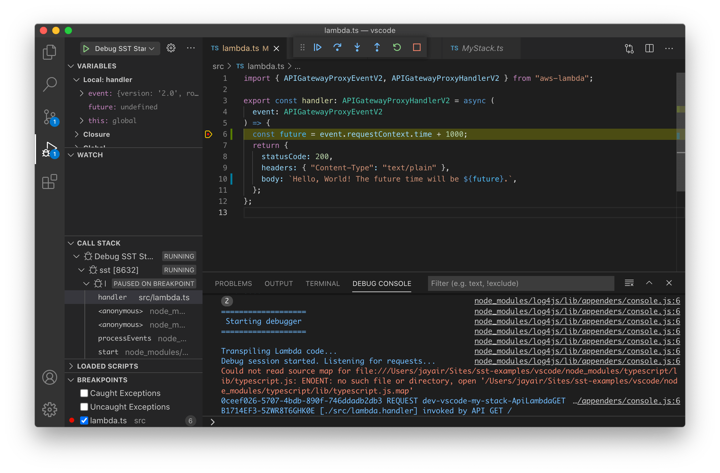 How to debug Lambda functions with Visual Studio Code