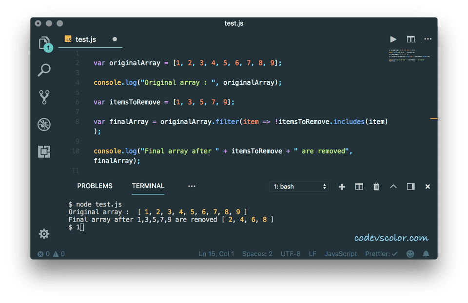 How to remove element from an array in Javascript CodeVsColor