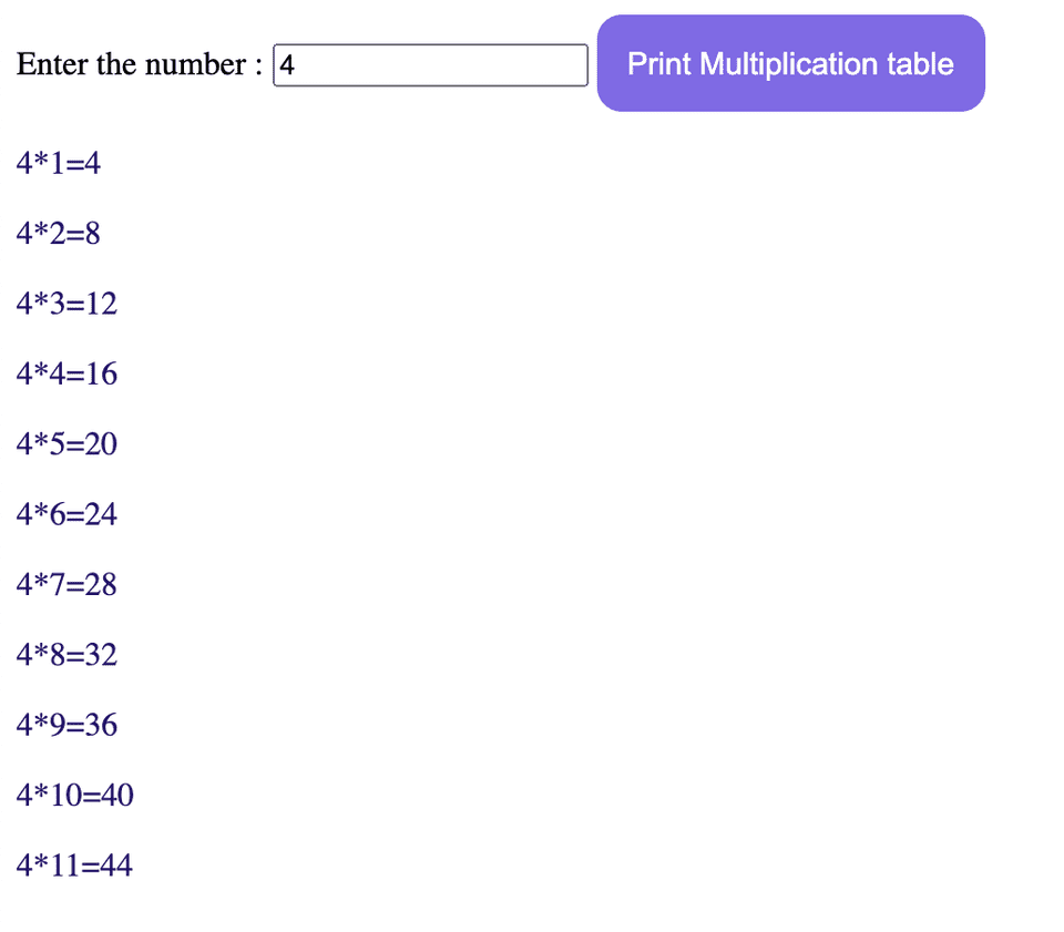 How to print a multiplication table in HTML,CSS, and JavaScript