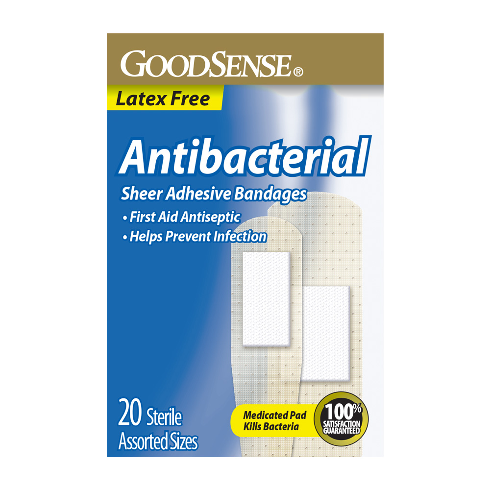 GoodSense® Antibacterial Sheer Adhesive Bandages, Sterile, 20 ct