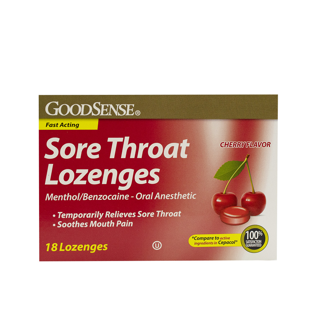GoodSense® Fast ActingSore Throat Lozenges, Cherry Flavor, 18/ea