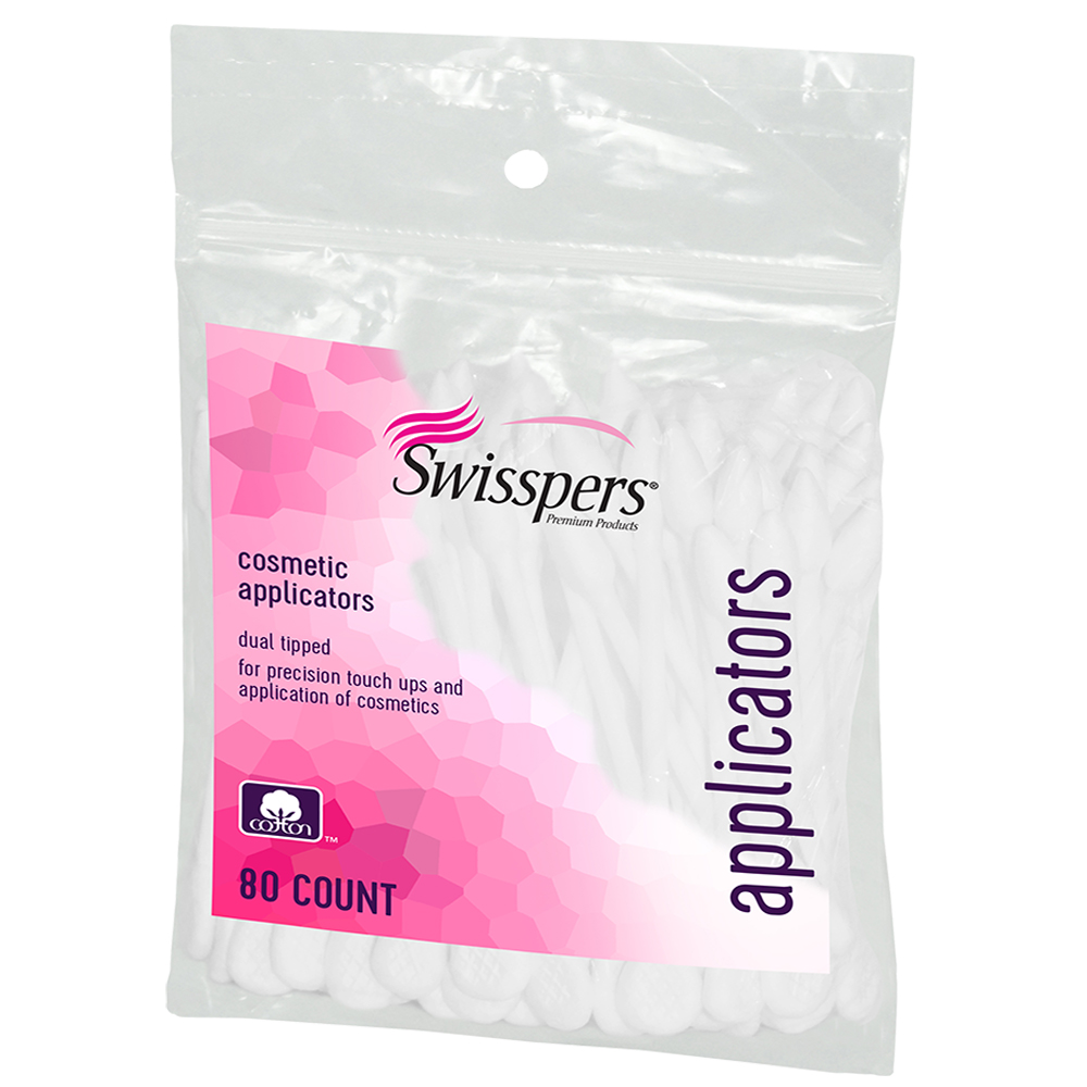 Swisspers® DualTipped 100 Cotton Applicators, Plastic Sticks, 80 ea