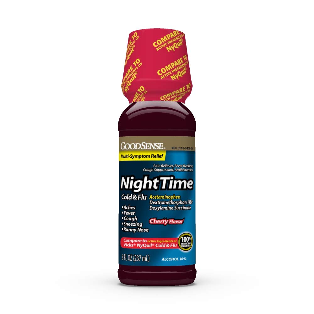 GoodSense® NightTime Cold and Flu Relief, Cherry Flavor, 8 Fl Oz
