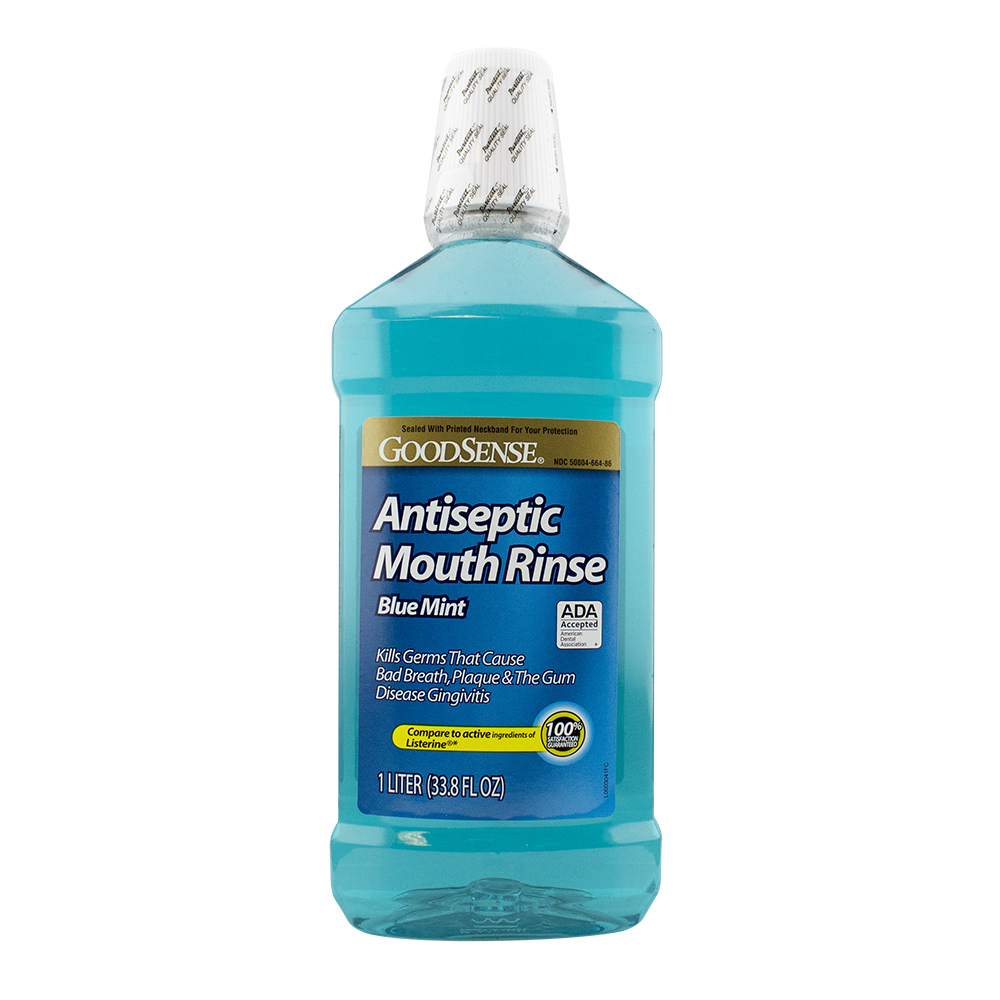 GoodSense® Antiseptic Mouth Rinse, Blue Mint, Kills Germs, 1 L/ea