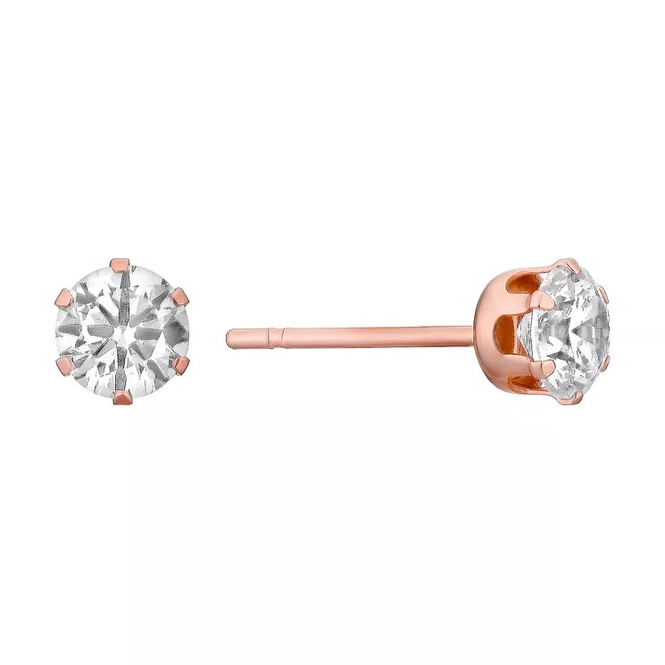 9ct Rose Gold & Cubic Zirconia 4mm Round Stud Earrings H.Samuel