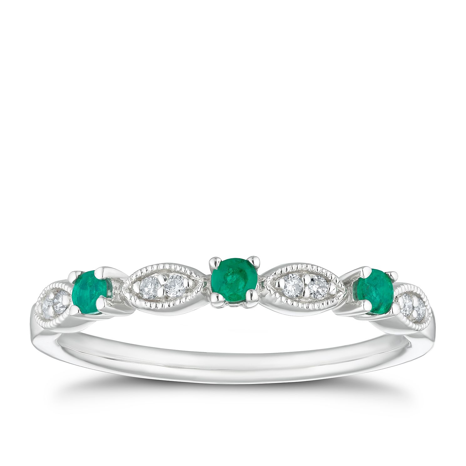 9ct White Gold Diamond & Emerald Eternity Ring Ernest Jones