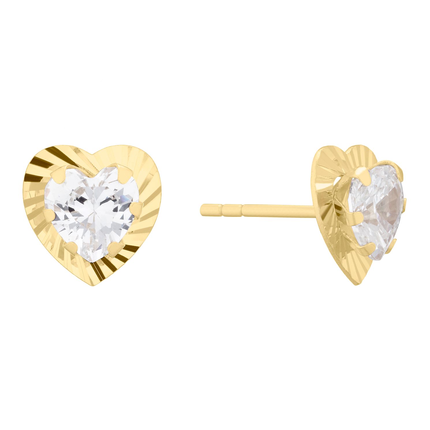 9ct Gold Cubic Zirconia Diamond Cut Heart Stud Earrings H.Samuel