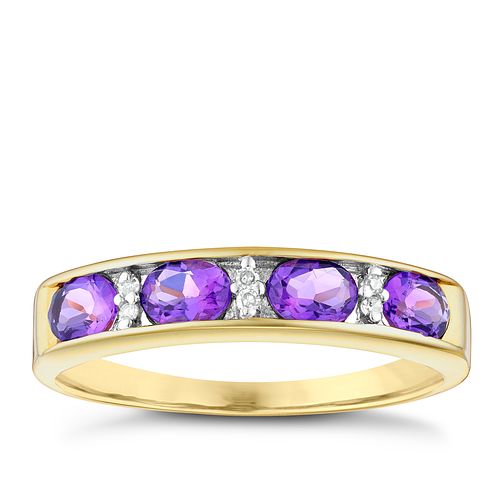 9ct Gold Oval Amethyst & Diamond Channel Set Eternity Ring H.Samuel