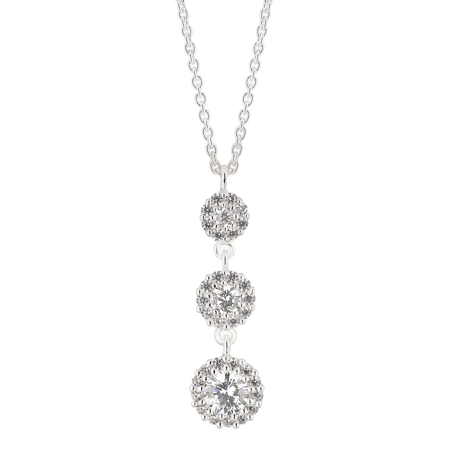 Silver Cubic Zirconia Round Halo Trio Drop Pendant H.Samuel