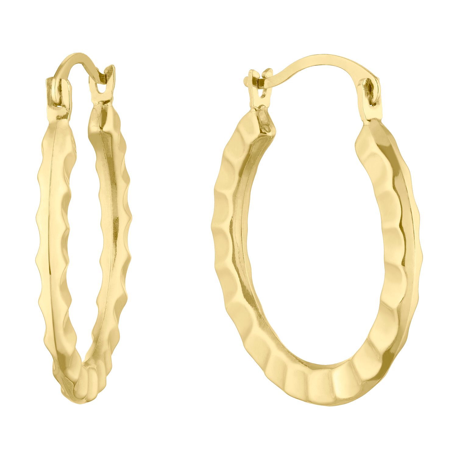 9ct Yellow Gold Hammered Creole Hoop Earrings H.Samuel