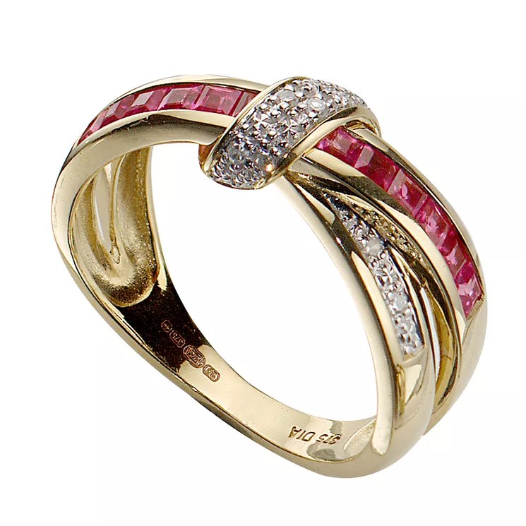 9ct Gold Ruby & Diamond Crossover Eternity Ring H.Samuel