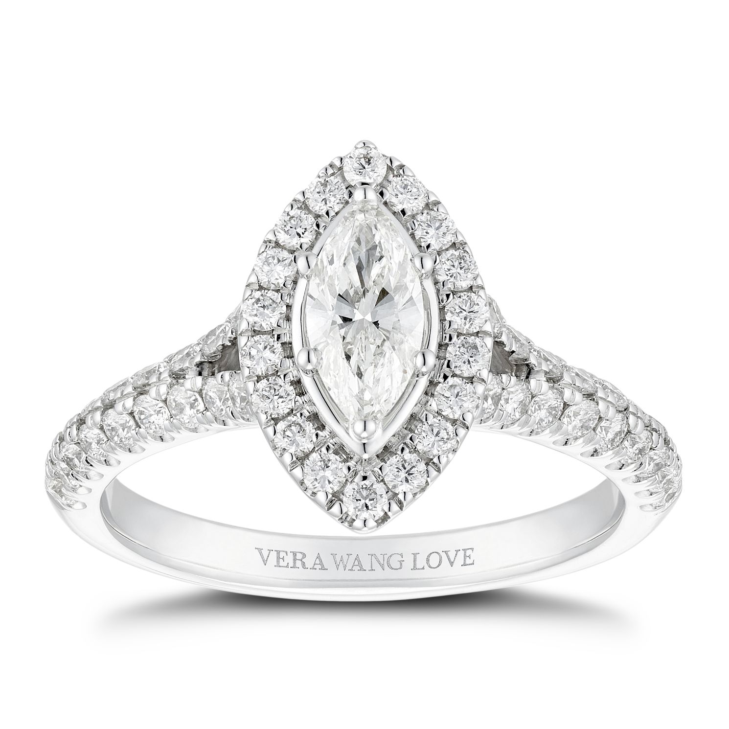 Vera Wang 18ct White Gold 0.95ct Diamond Marquise Halo Ring Ernest Jones