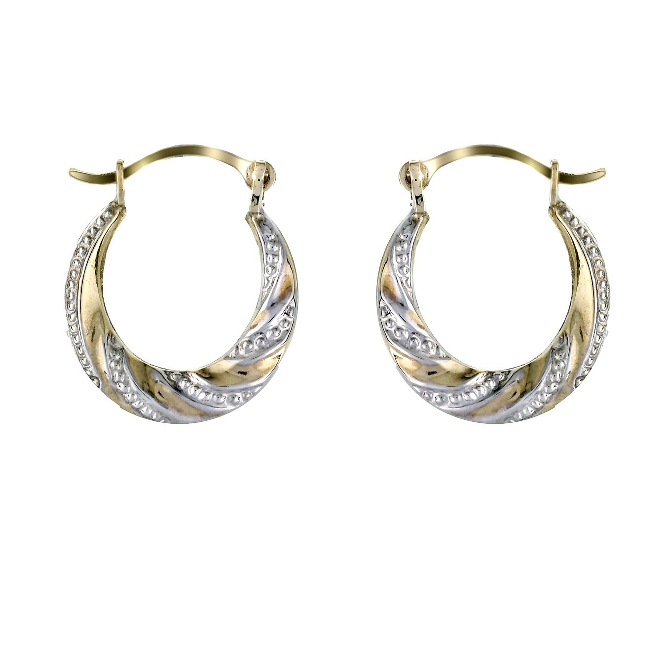 9ct Two Colour Gold Embossed Creole Earrings H.Samuel