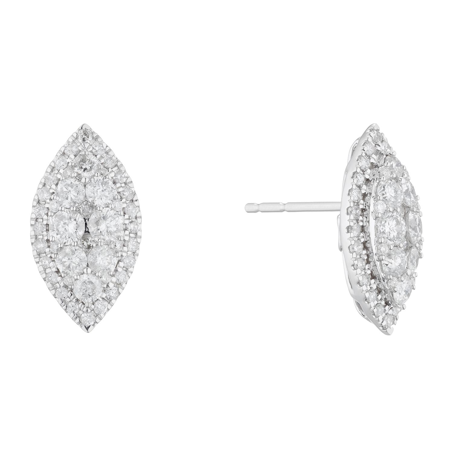 18ct White Gold 1ct Diamond Marquise Cluster Stud Earrings Ernest Jones