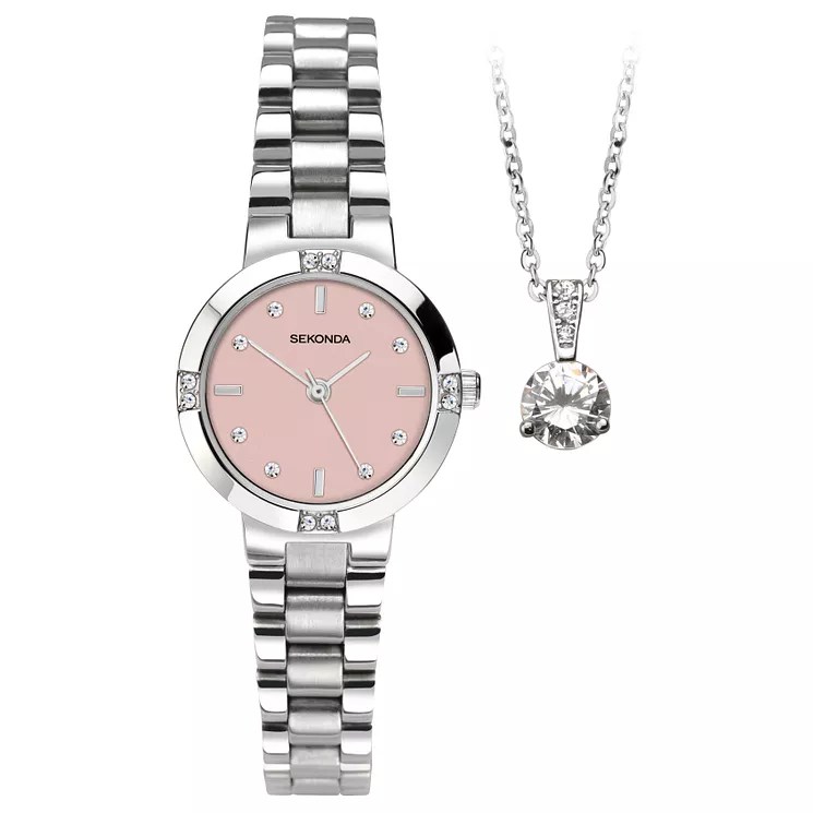 Sekonda Ladies' Stainless Steel Bracelet Watch & Pendant Set H.Samuel