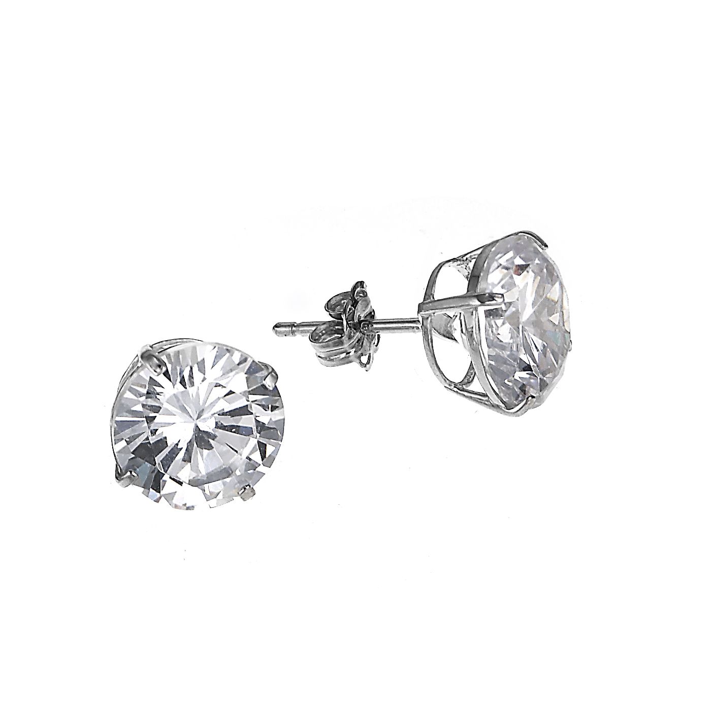 9ct White Gold Cubic Zirconia Round Claw Stud Earrings 9mm H.Samuel