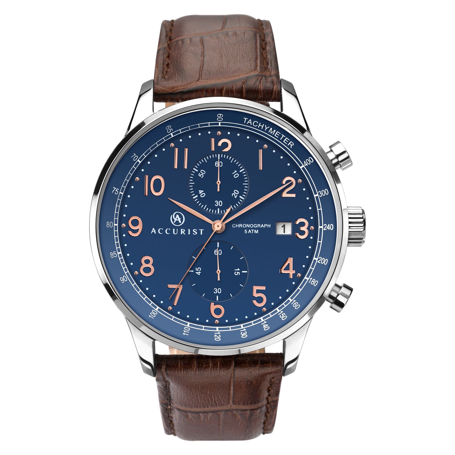 Accurist Mens Blue Dial Leather Strap Chronograph Watch H.Samuel