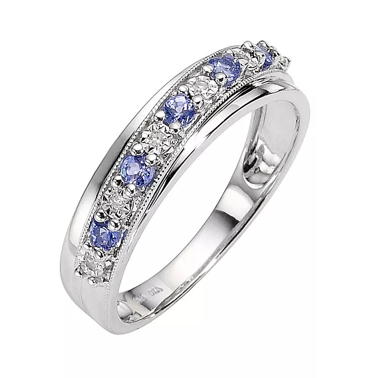 9ct White Gold Tanzanite and Diamond Set Ring H.Samuel