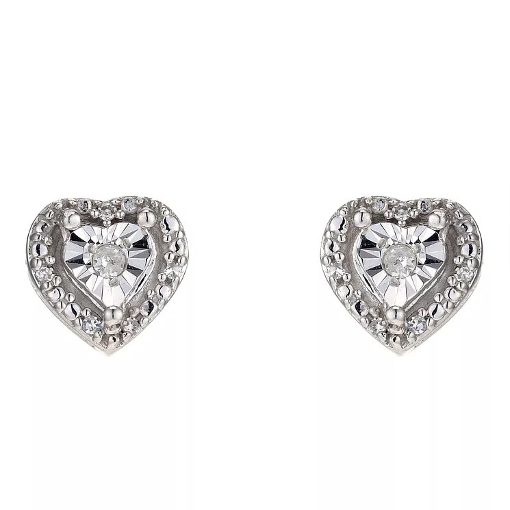 Silver Diamond Heart Stud Earrings H.Samuel
