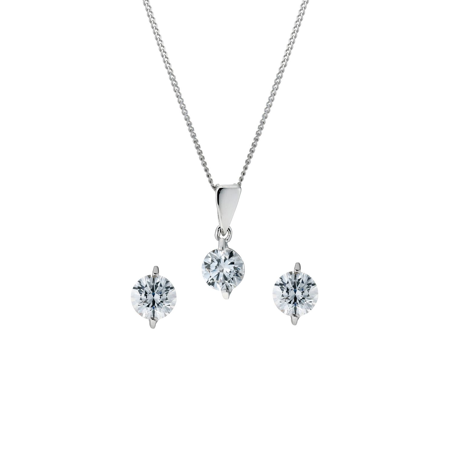 9ct White Gold Cubic Zirconia Pendant Earring Set Ernest Jones