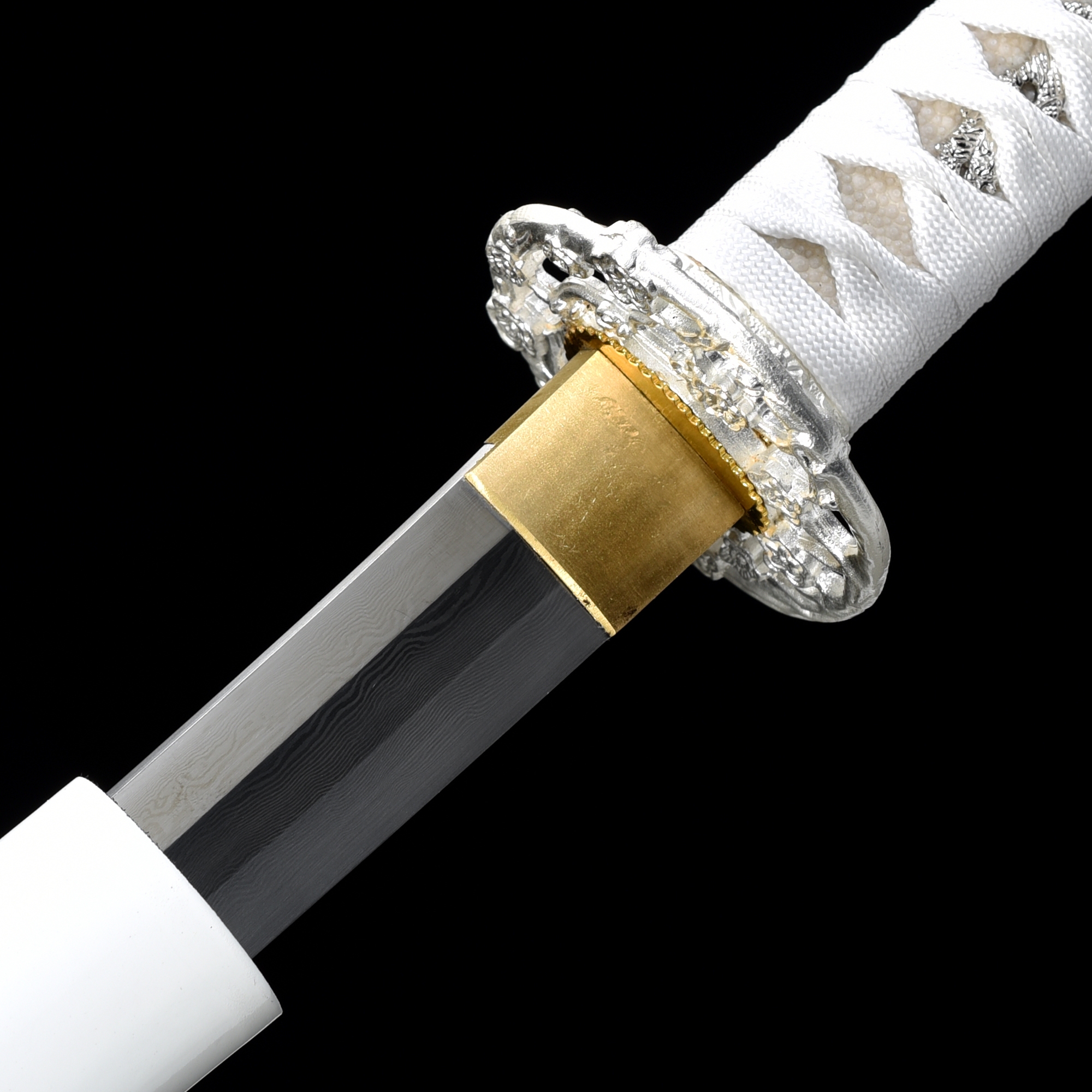 White Katana | Handmade Japanese Katana Sword Damascus Steel With White
