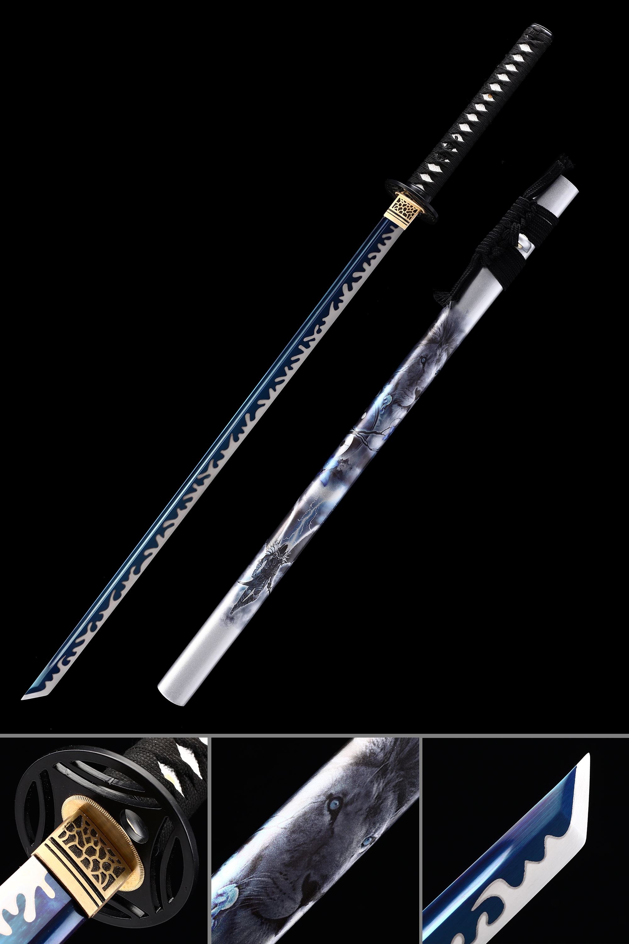 Straight Edge Sword Handmade Japanese Straight Edge Sword With Blue Blade TrueKatana