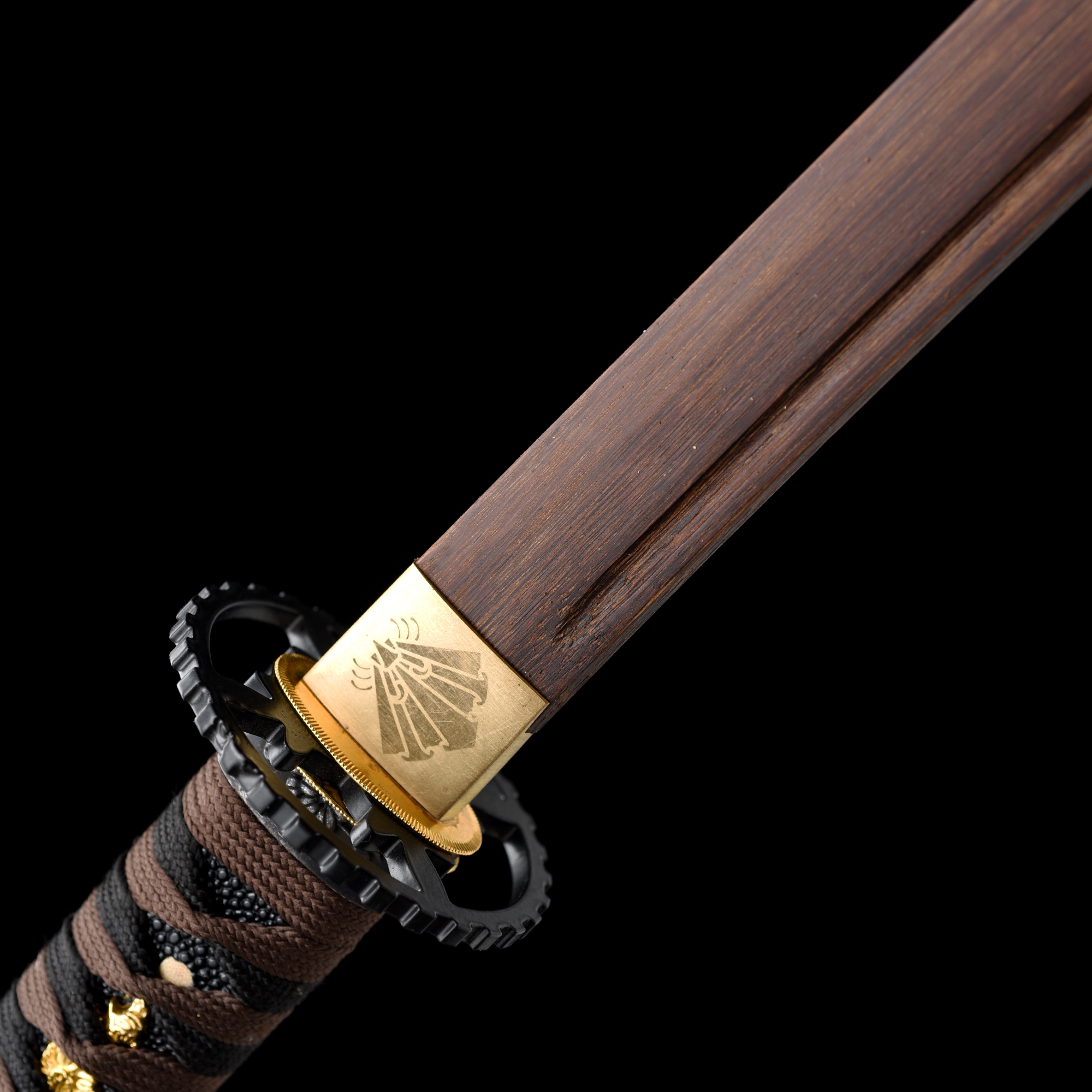 Handmade Brown Wooden Blunt Unsharpened Blade Katana Sword With Black