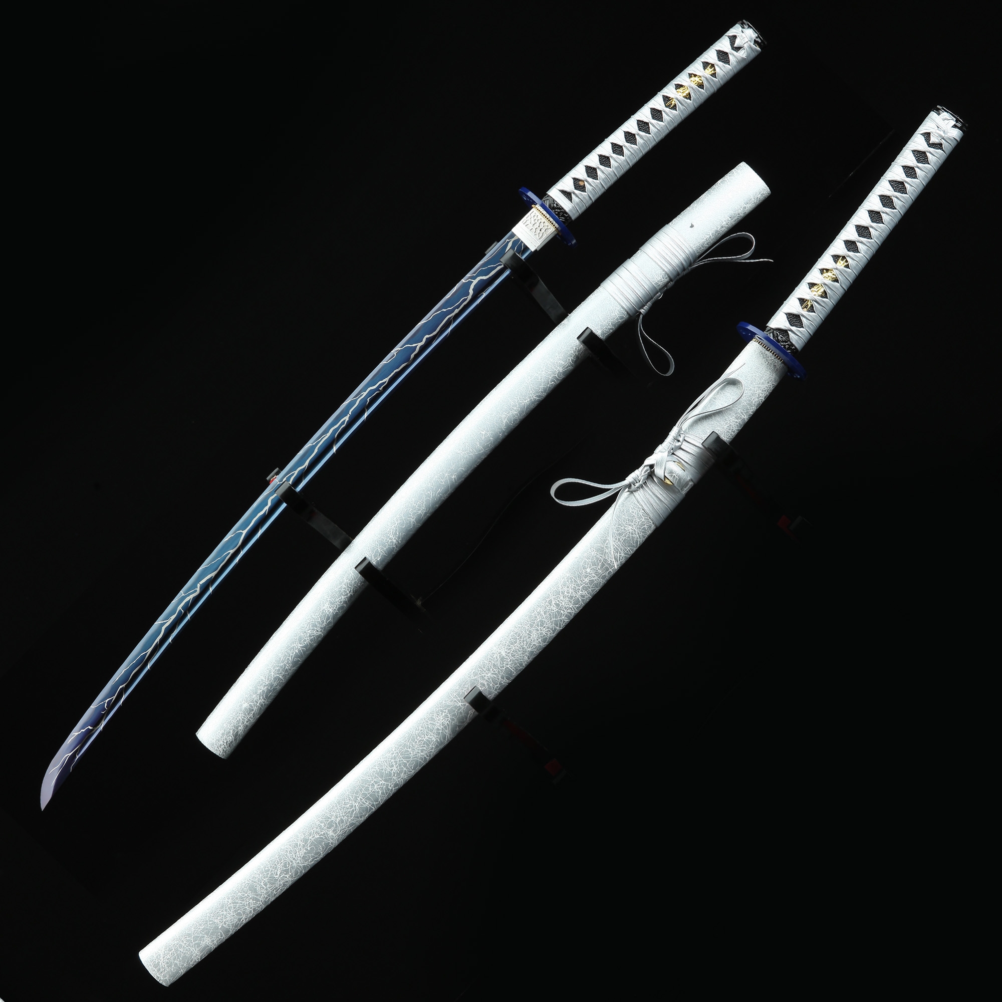 Silver Katana Handmade Japanese Katana Sword With Blue Blade And Gray