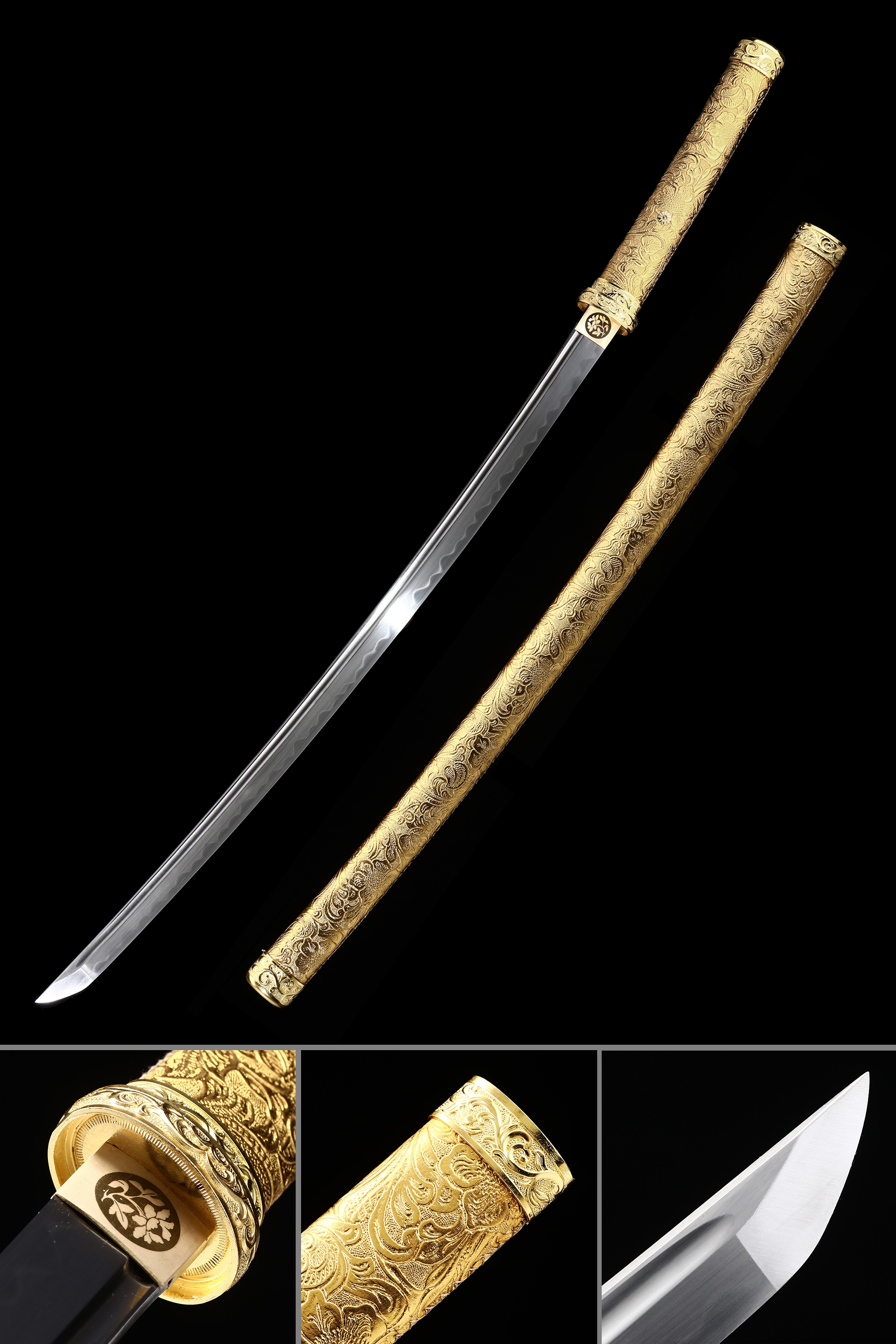 Golden Katana Handmade Japanese Katana T10 Folded Clay Tempered Steel