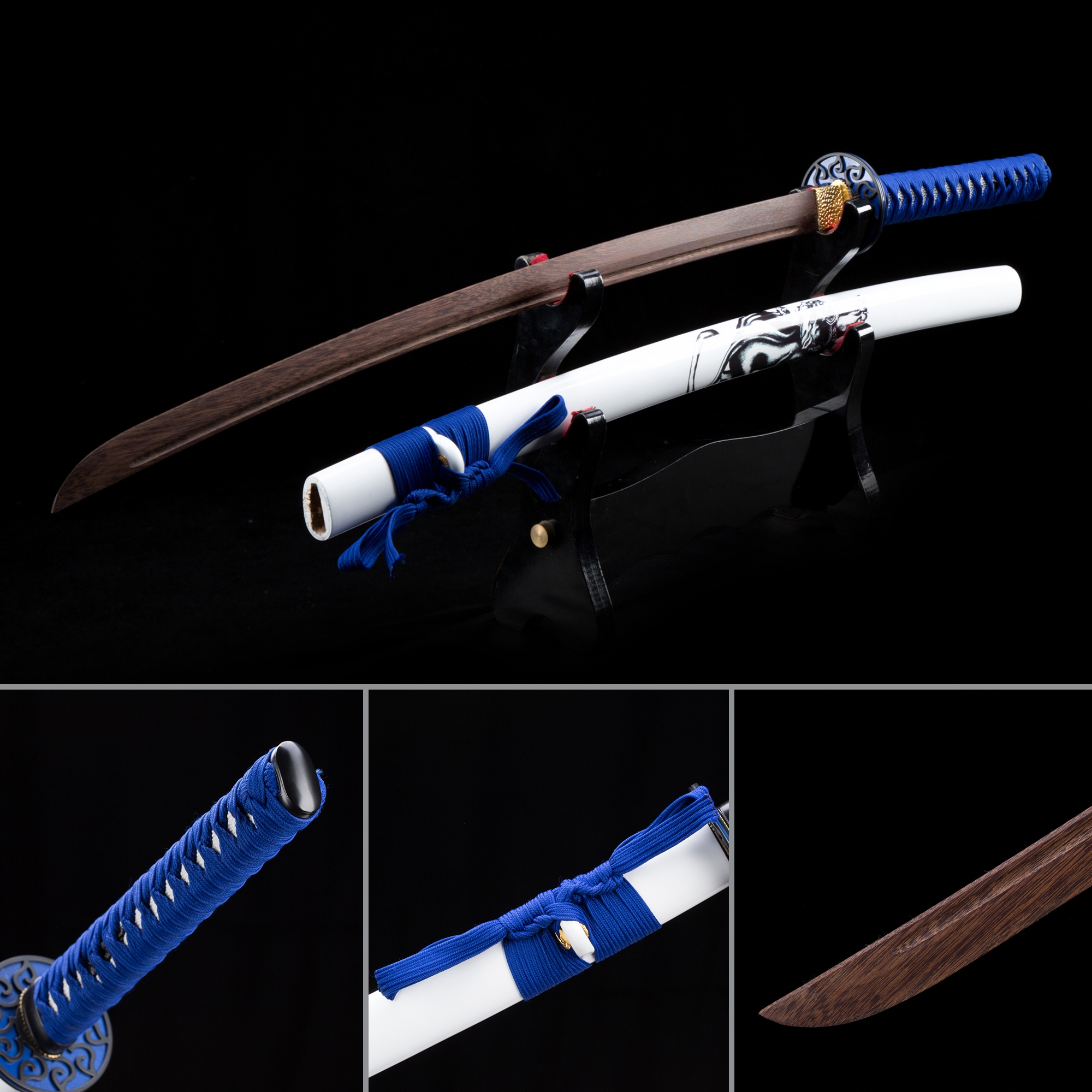 Handmade Brown Wooden Blade Bokken Practice Katana Sword With White