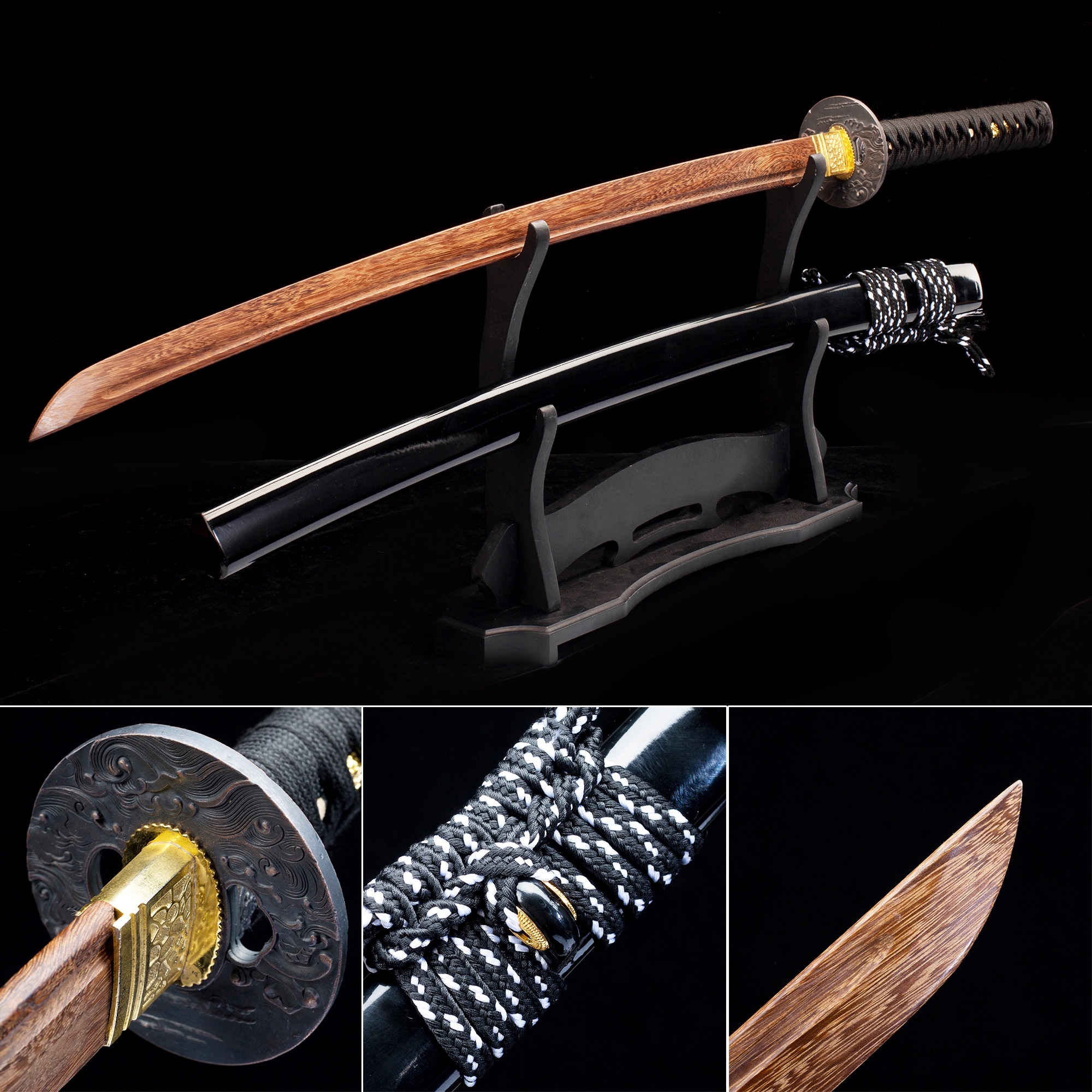 Practice Wooden Katana Handmade Brown Wooden Blade Unsharpened Katana