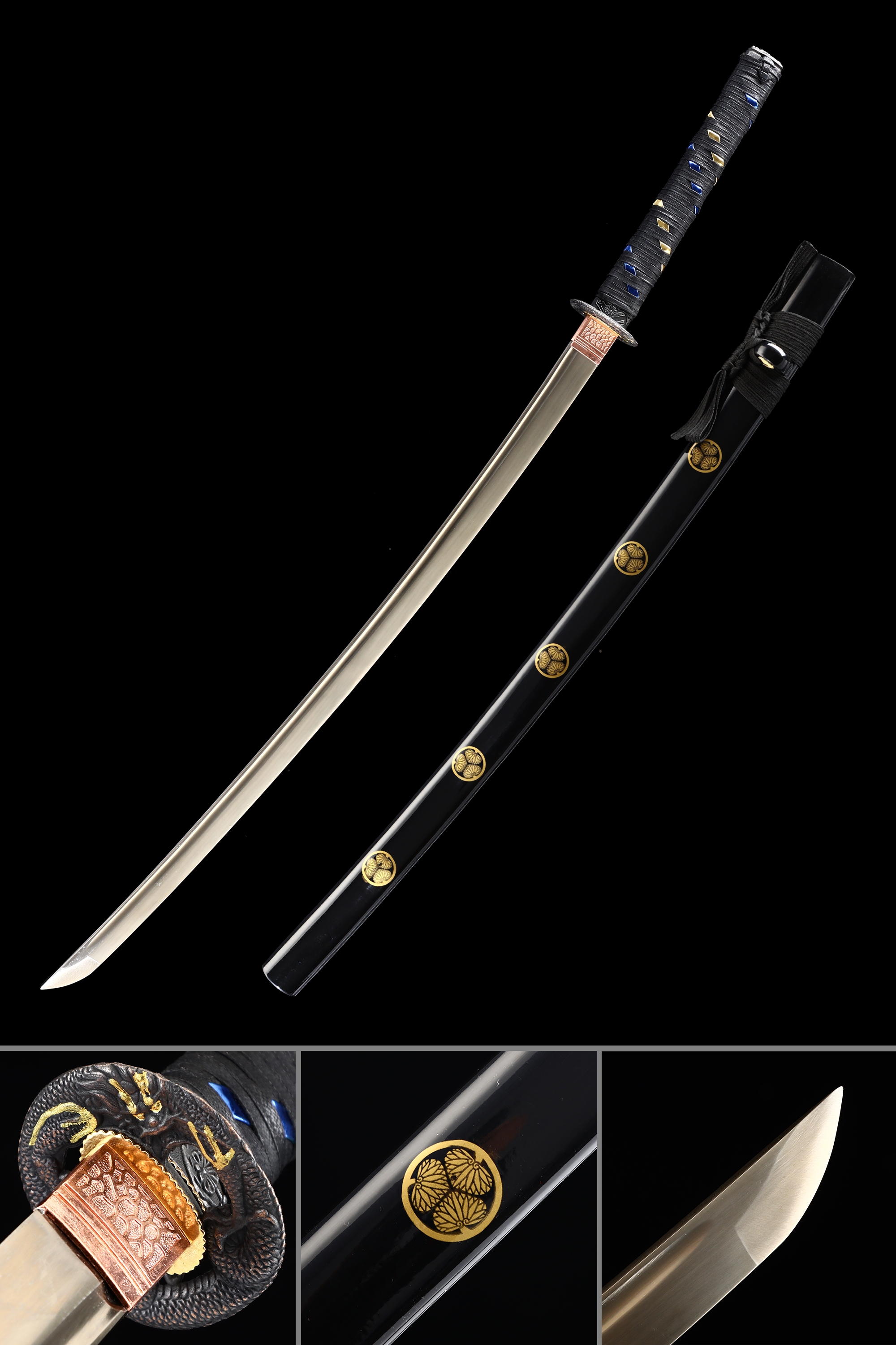 Black Dragon Katana Handmade Japanese Katana Sword With Golden Blade