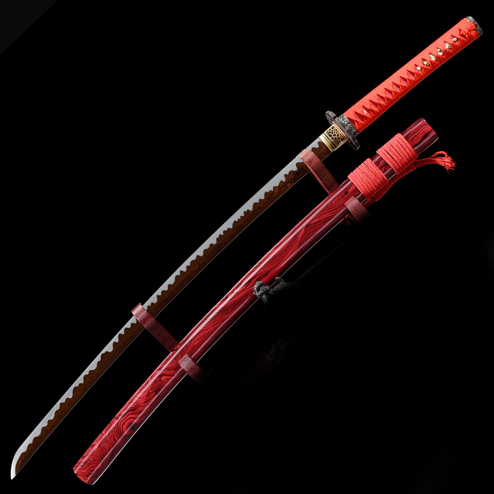 Highperformance Pattern Steel Red Blade Real Japanese Katana Samurai