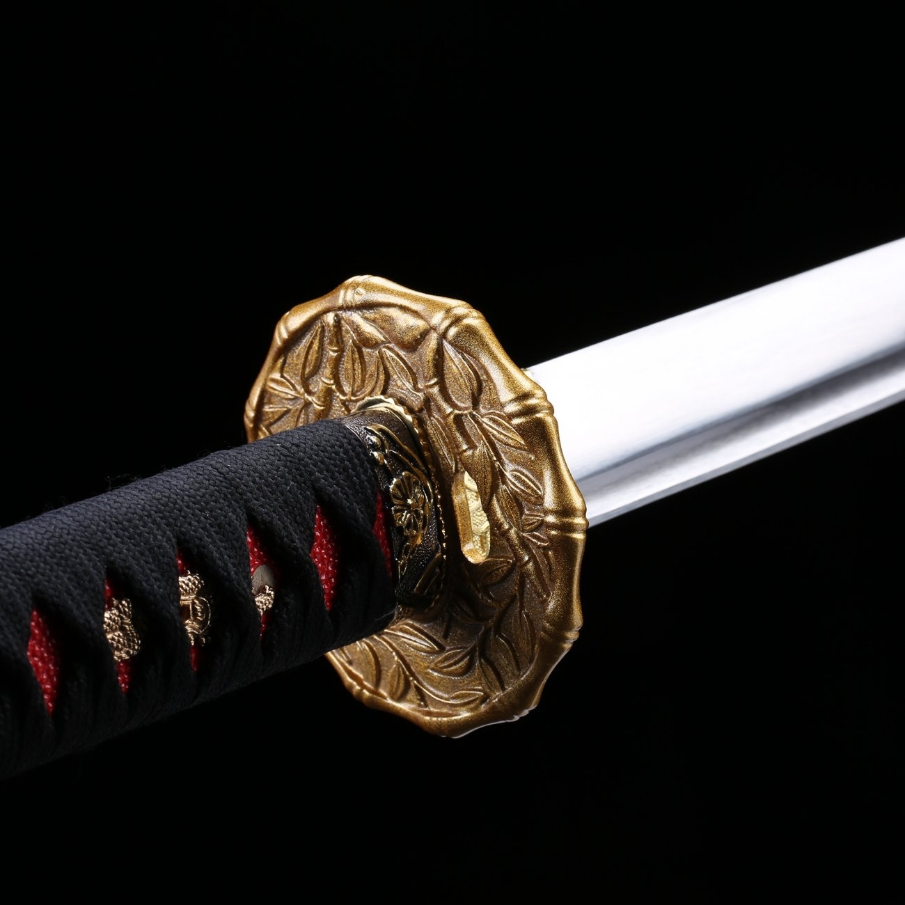 Handmade Straight Black Katana Real Japanese Ninja Samurai Swords With 2A0