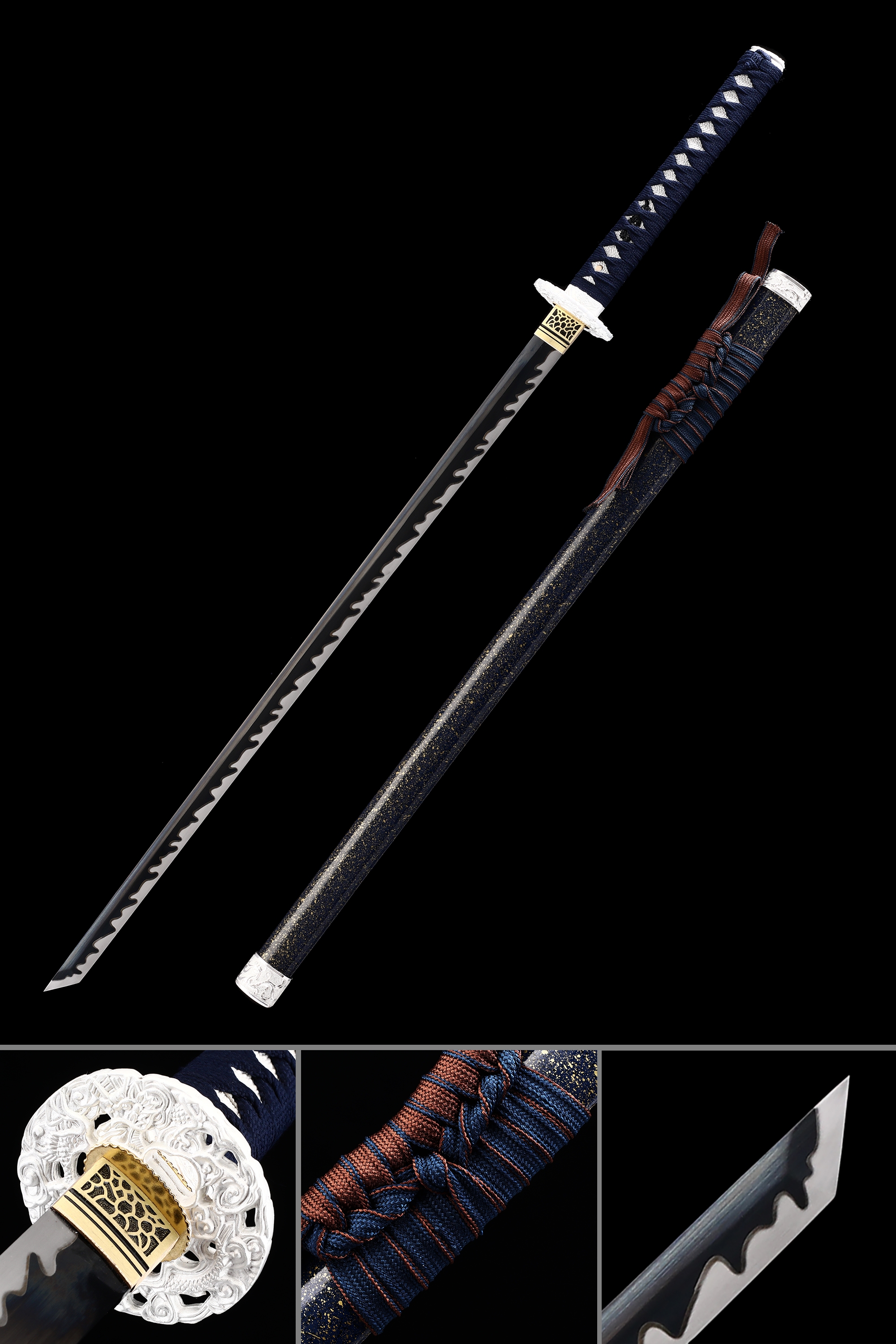 Japanese Straight Sword Handmade Japanese Straight Sword With Black Blade And Saya TrueKatana