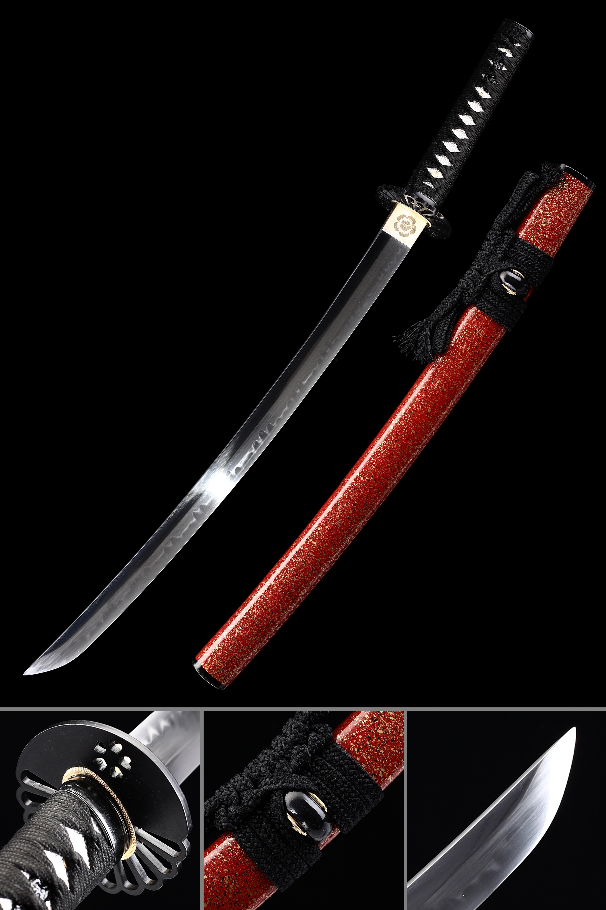 Red Wakizashi Handmade T10 Carbon Steel Real Hamon Japanese Wakizashi